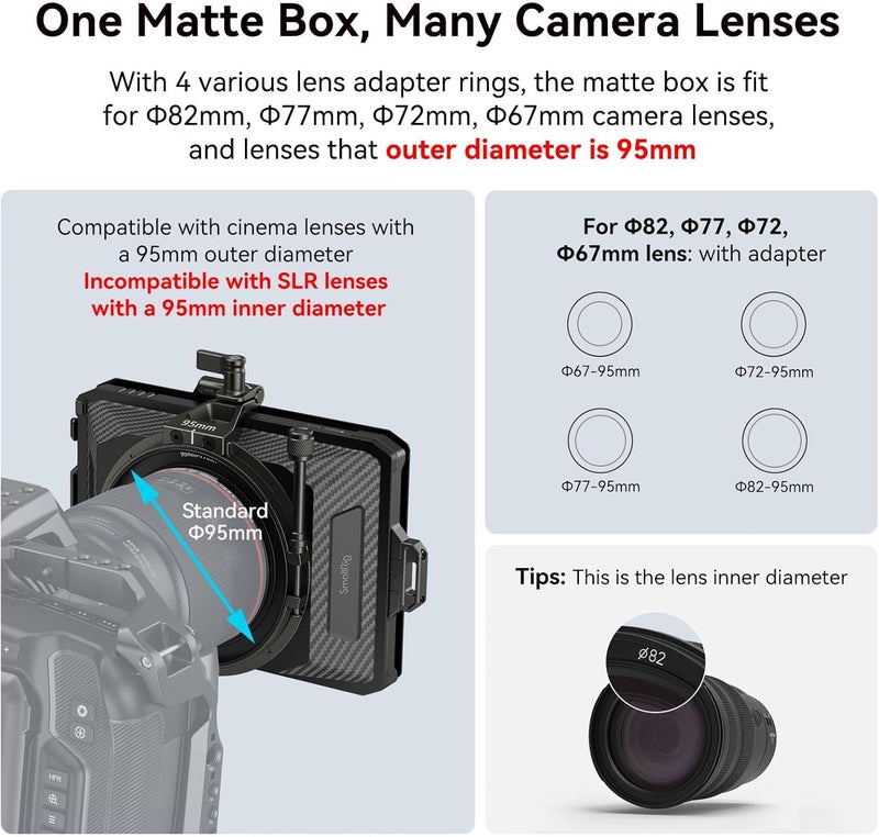 SMALLRIG Mini Matte Box Lite with Carbon Fiber Top Flag, Compatible with 67mm/ 72mm/ 77mm/ 82mm Lenses for DSLR and Mirrorless Camera - Image 2